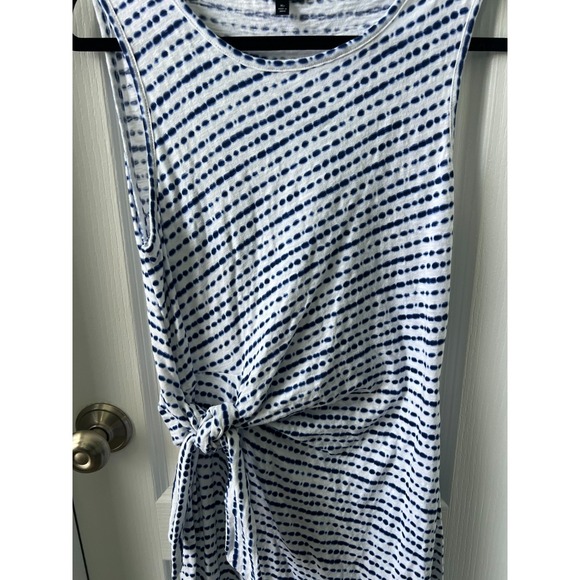 Talbots Nantucket Slub Side Tie Dress Striped Shibori White Blue Cotton Size MP - Picture 4 of 6